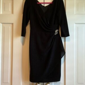 SLNY Black Cocktail Dress with Embellished Accent